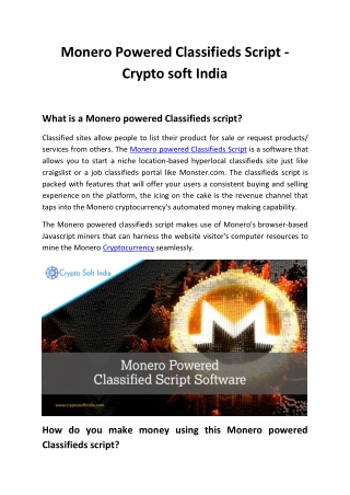 Monero Powered Classifieds Script - Crypto soft India