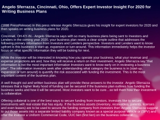 Angelo Sferrazza, Cincinnati, Ohio, Offers Expert Investor Insight For 2020 for Writing Business Plans