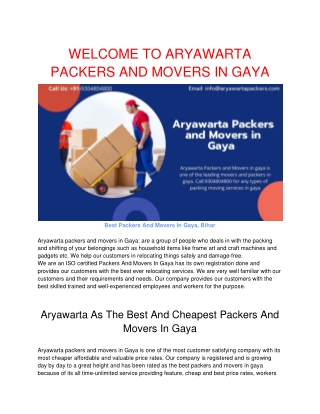 Packers and Movers in Gaya | 9304804800 | Gaya Packers & Movers