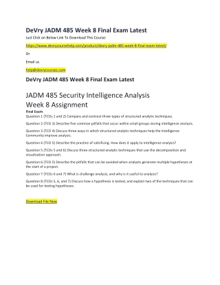 DeVry JADM 485 Week 8 Final Exam Latest