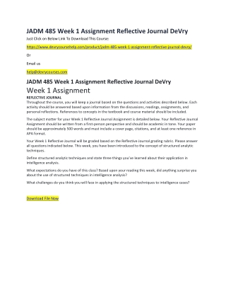 JADM 485 Week 1 Assignment Reflective Journal DeVry