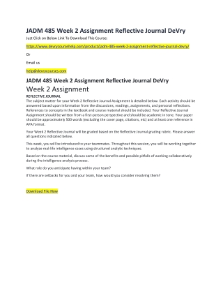 JADM 485 Week 2 Assignment Reflective Journal DeVry