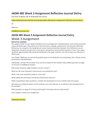 JADM 485 Week 3 Assignment Reflective Journal DeVry