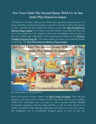 Get Your Child The Second Home With Us At Sun India Play School in Jaipur