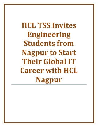 HCL TSS Invites Engineering Students From Nagpur To Start Their Global IT Career With HCL Nagpur