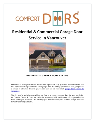 Residential & Commercial Garage Door Service In Vancouver