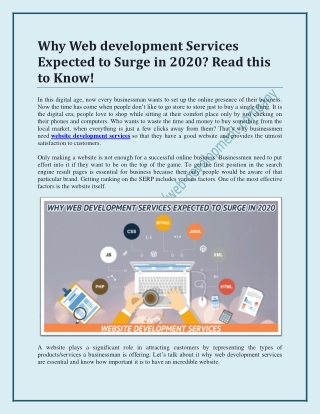 Why Web development Services Expected to Surge in 2020- Read this to Know