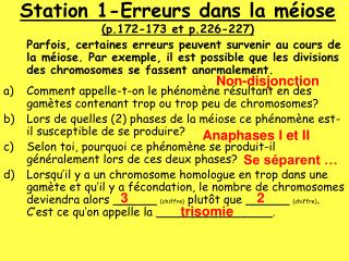Station 1-Erreurs dans la méiose (p.172-173 et p.226-227)