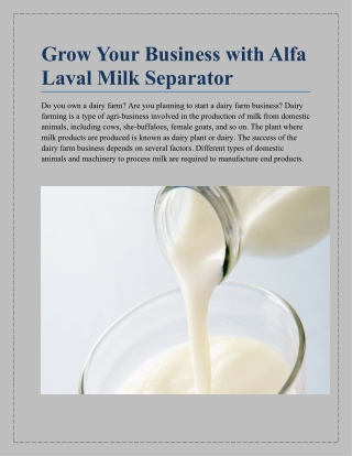 Grow Your Business with Alfa Laval Milk Separator