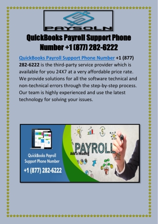 QuickBooks Payroll Support Phone Number  1 (877) 282-6222