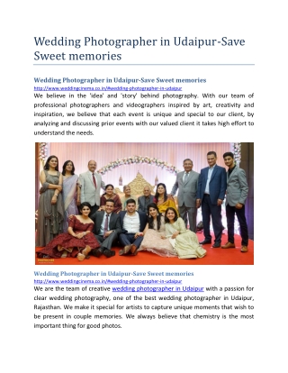 Wedding Photographer in Udaipur-Save Sweet memories