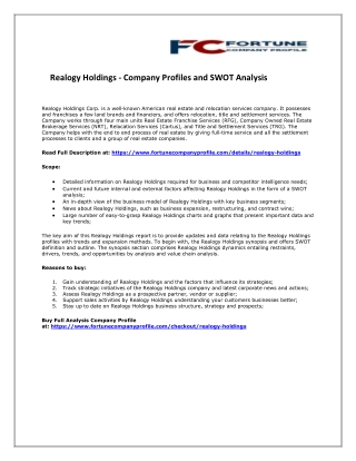 Realogy Holdings - Company Profiles and SWOT Analysis