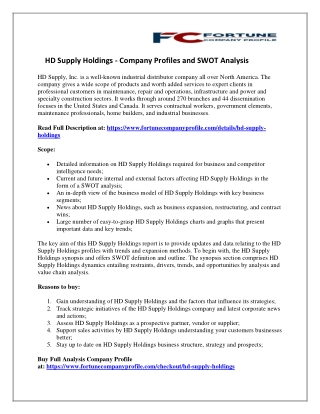 HD Supply Holdings - Company Profiles and SWOT Analysis