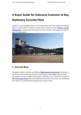 A Buyer Guide for Indonesia Customer to Buy Stationary Concrete Plant