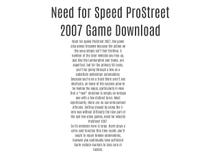 Need for Speed ProStreet 2007 Game Download