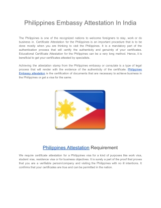 How to Get Philippines Embassy Attestation In India?