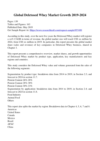 Delctosed Whey Market Upcoming Trends Forecast till 2024: County Milk Products, Distral Foods, F&F Group