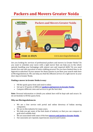 Packers and Movers Greater Noida