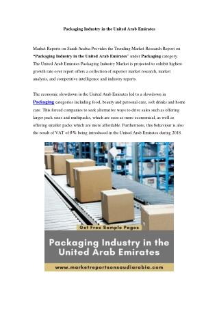 United Arab Emirates Packaging Market: Growth, Opportunity and Forecast Till 2023