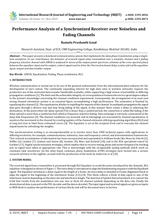 IRJET- Performance Analysis of a Synchronized Receiver over Noiseless and Fading Channels