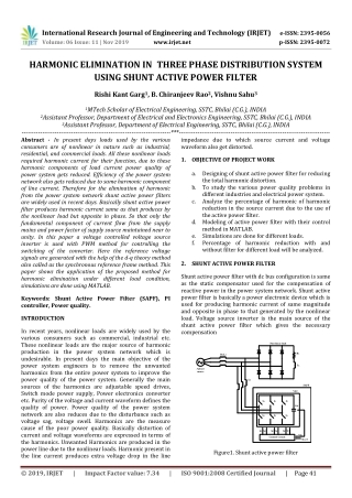 IRJET- Harmonic Elimination in Three Phase Distribution System using Shunt Active Power Filter