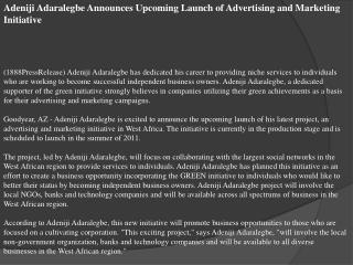 Adeniji Adaralegbe Announces Upcoming Launch of Advertising