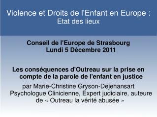 Violence et Droits de l'Enfant en Europe : Etat des lieux