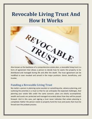 Revocable living trust and how it works