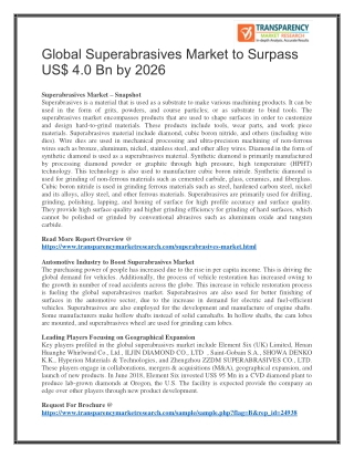 Global Superabrasives Market to Surpass US$ 4.0 Bn by 2026