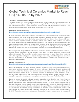 Global Technical Ceramics Market to Reach US$ 149.85 Bn by 2027