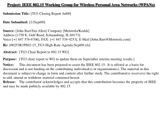 Project: IEEE 802.15 Working Group for Wireless Personal Area Networks (WPANs)