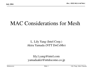 MAC Considerations for Mesh