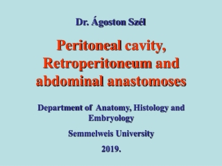 Peritoneal cavity ,  Retroperitoneum  and  abdominal anastomoses