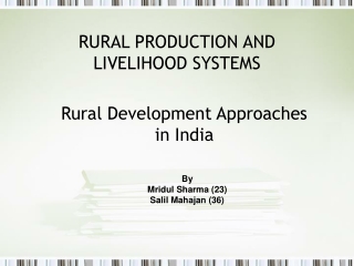 RURAL PRODUCTION AND LIVELIHOOD SYSTEMS