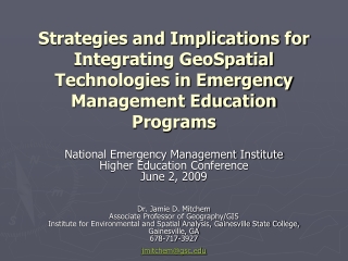 National Emergency Management Institute  Higher Education Conference June 2, 2009