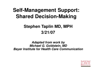 Self-Management Support: Shared Decision-Making