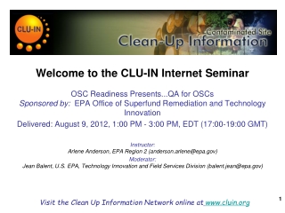 Welcome to the CLU-IN Internet Seminar