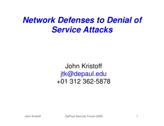 Network Defenses to Denial of Service Attacks