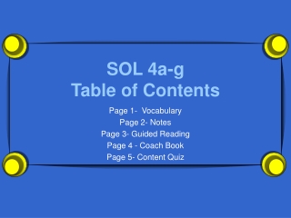 SOL 4a-g Table of Contents