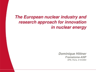 The European nuclear industry and research approach for innovation  in nuclear energy