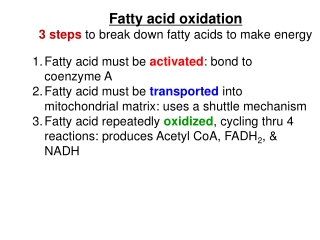 Fatty acid oxidation 3 steps  to break down fatty acids to make energy