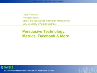 Persuasive Technology,  Metrics, Facebook &amp; More