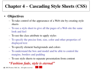 Chapter 4  – Cascading Style Sheets (CSS)