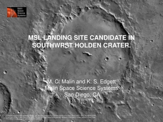 MSL LANDING SITE CANDIDATE IN SOUTHWRST HOLDEN CRATER.