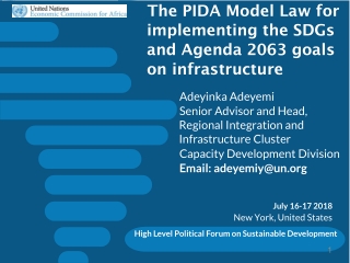 The PIDA Model Law for implementing the SDGs and Agenda 2063 goals on infrastructure