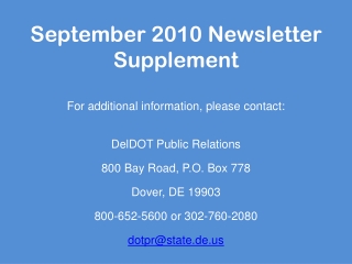 September 2010 Newsletter Supplement