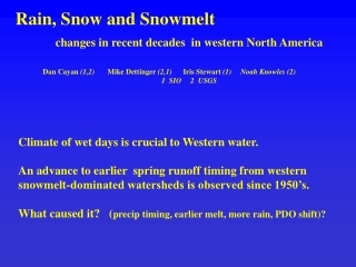 Rain, Snow and Snowmelt     changes in recent decades  in western North America