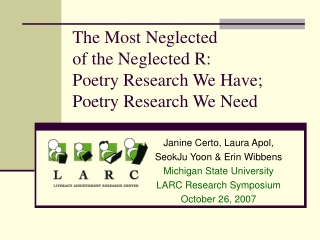 The Most Neglected  of the Neglected R:   Poetry Research We Have;  Poetry Research We Need