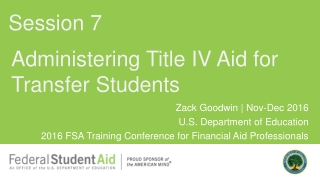 Administering Title IV Aid for Transfer Students