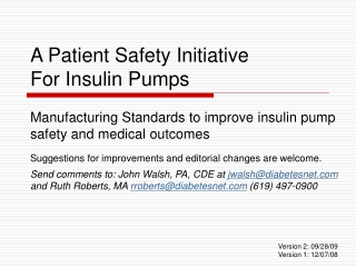 A Patient Safety Initiative  For Insulin Pumps